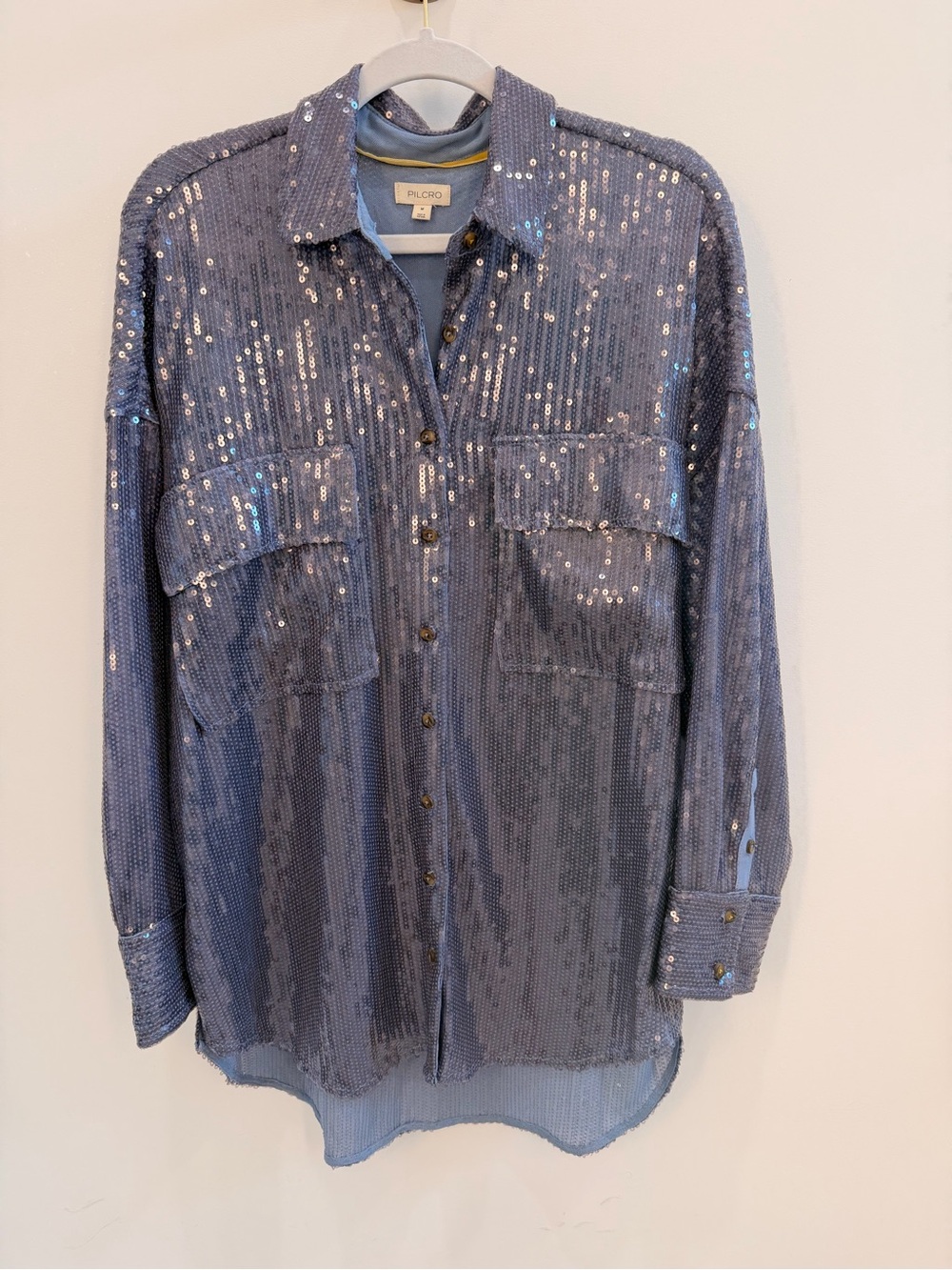 Pilcro Blue Sequin Button-Down Shirt